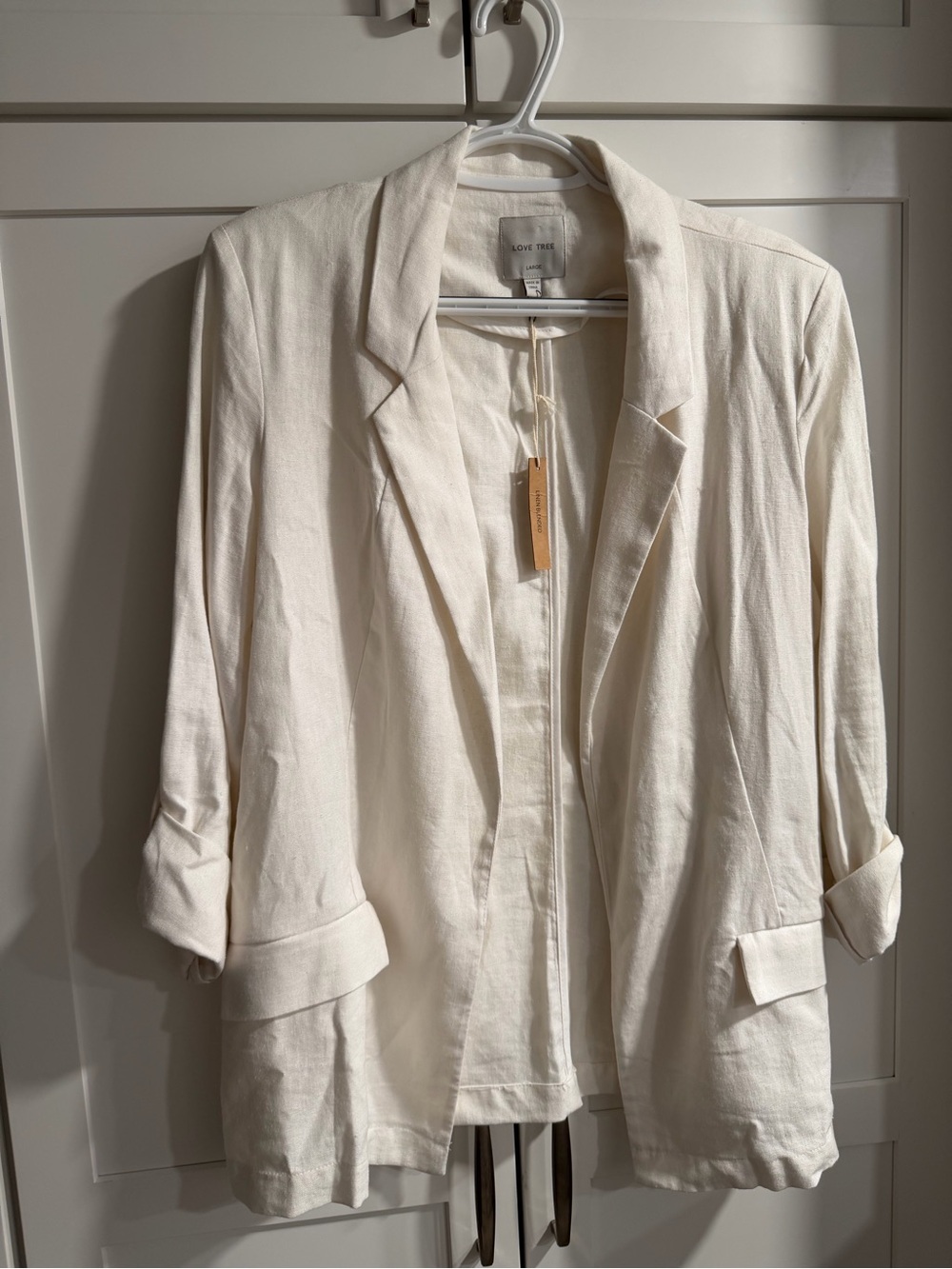 Love Tree Cream Open-Front Lightweight Blazer